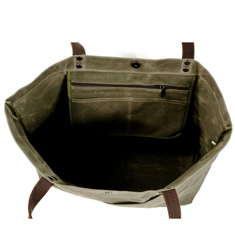 WUDON Waxed Canvas Travel Tote Bag - Extra Large Carryall Shoulder Bag for Women (Green) - Image 3